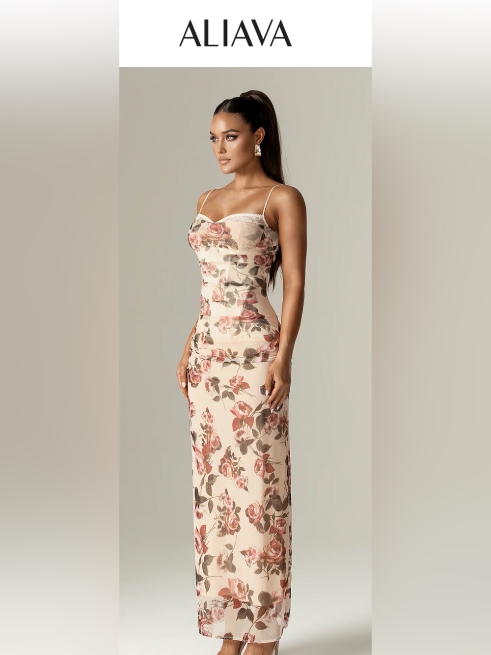 ALIAVA Evita Italian Rose Print Corset Maxi Dress (Rose Print) - Picture 3 of 9